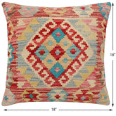 handmade Traditional Pillow Red Beige Hand-Woven SQUARE 100% WOOL Hand woven turkish pillow2' x 2'